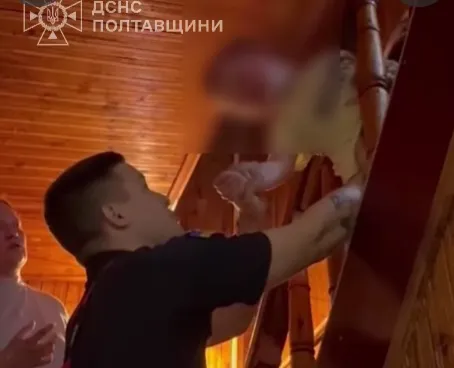 Полтавські рятувальники визволили малюка, який застряг у поруччях